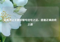 莫探寻让王者荣耀号封号之法，遵循正确游戏之道