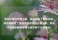 逆战小星的梦想之旅，直接提取了核心内容，简洁地概括了你提供信息中的主要元素，突出了逆战小星和梦想之旅这两个关键要点。