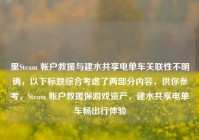 里Steam 帐户救援与建水共享电单车关联性不明确，以下标题综合考虑了两部分内容，供你参考，Steam 帐户救援保游戏资产，建水共享电单车畅出行体验
