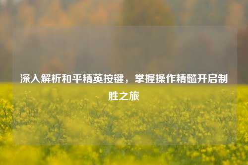 深入解析和平精英按键，掌握操作精髓开启制胜之旅