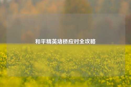 和平精英堵桥应对全攻略