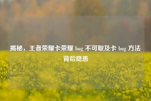 揭秘,王者荣耀卡荣耀 bug 不可取及卡 bug 方法背后隐患