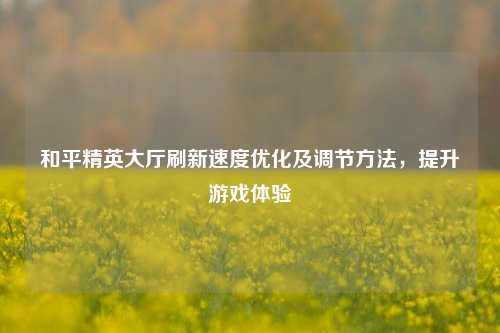 和平精英大厅刷新速度优化及调节方法，提升游戏体验