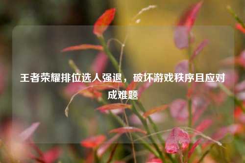 王者荣耀排位选人强退，破坏游戏秩序且应对成难题