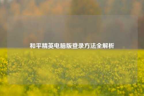 和平精英电脑版登录方法全解析