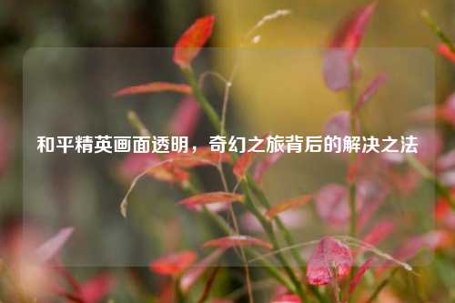 和平精英画面透明，奇幻之旅背后的解决之法