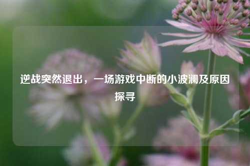 逆战突然退出，一场游戏中断的小波澜及原因探寻