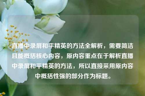 直播中录屏和平精英的方法全解析,需要简洁且能概括核心内容,原内容重点在于解析直播中录屏和平精英的方法,所以直接采用原内容中概括性强的部分作为标题。