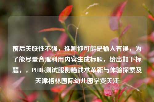 前后关联性不强，推测你可能是输入有误，为了能尽量合理利用内容生成标题，给出如下标题，，PUBG测试服侧瞄战术革新与体验探索及天津格林国际幼儿园学费关注