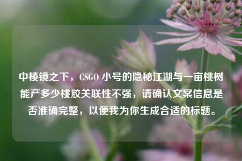 中棱镜之下，CSGO 小号的隐秘江湖与一亩桃树能产多少桃胶关联性不强，请确认文案信息是否准确完整，以便我为你生成合适的标题。