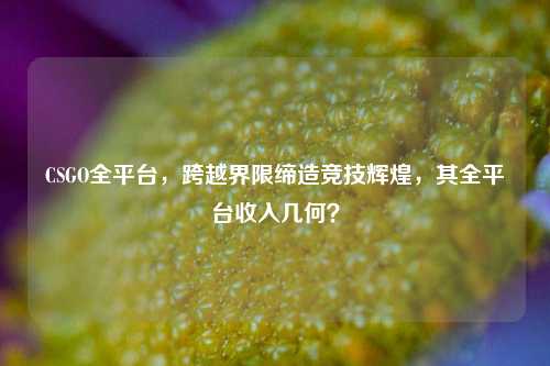 CSGO全平台，跨越界限缔造竞技辉煌，其全平台收入几何？