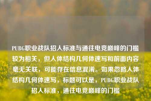 PUBG职业战队招人标准与通往电竞巅峰的门槛较为相关，但人体结构几何体速写和前面内容毫无关联，可能存在信息混淆。如果忽略人体结构几何体速写，标题可以是，PUBG职业战队招人标准，通往电竞巅峰的门槛