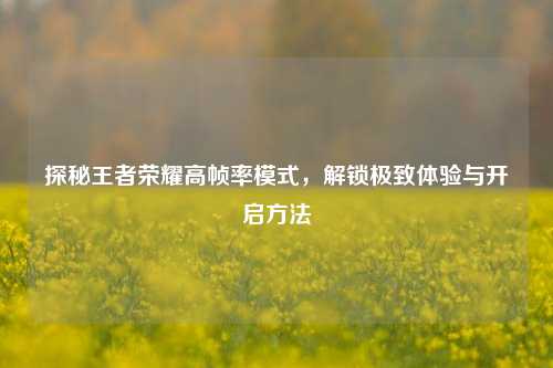 探秘王者荣耀高帧率模式，解锁极致体验与开启方法