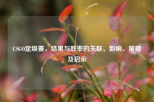 CSGO定级赛，结果与胜率的关联、影响、策略及启示