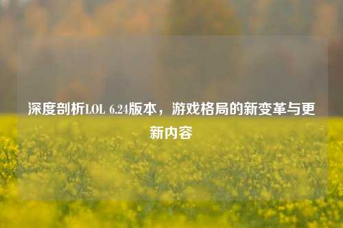 深度剖析LOL 6.24版本，游戏格局的新变革与更新内容